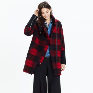 MADEWELL city grid coat in plaid jacket winter red black size medium